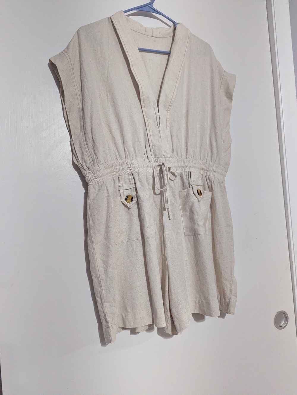 Women's Cream Drawstring Waist Romper